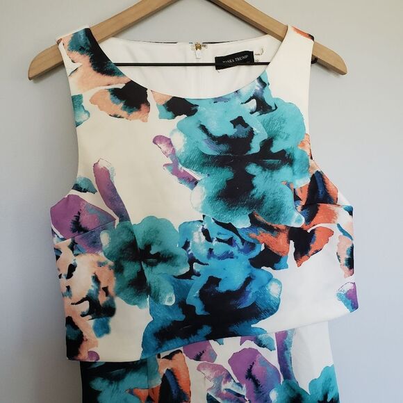 Ivanka Trump Floral Print Sleeveless Stretchy Summer Scuba Dress Sz 14 - Picture 3 of 8